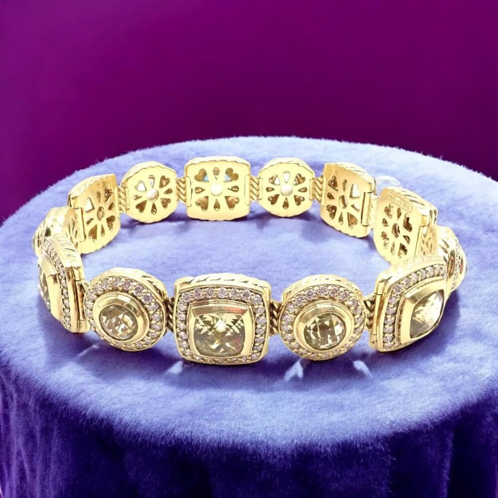 David Yurman Albion 18k Yellow Gold Diamond Lemon Citrine Link Bracelet - Picture 2 of 12